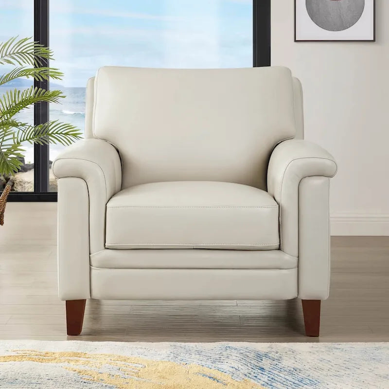 Fauteuil en cuir pleine fleur, une place – Gris argenté / Blanc vanille / Bleu lagon