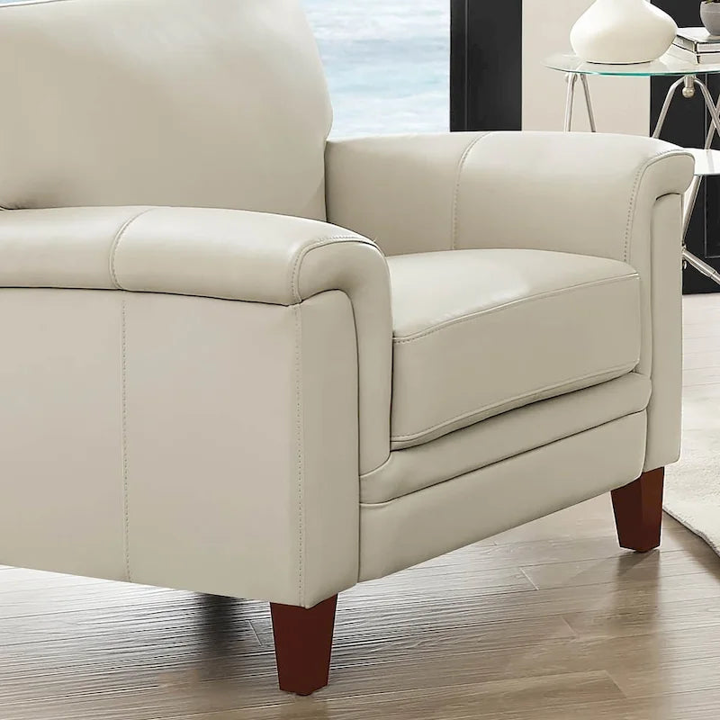 Fauteuil en cuir pleine fleur, une place – Gris argenté / Blanc vanille / Bleu lagon