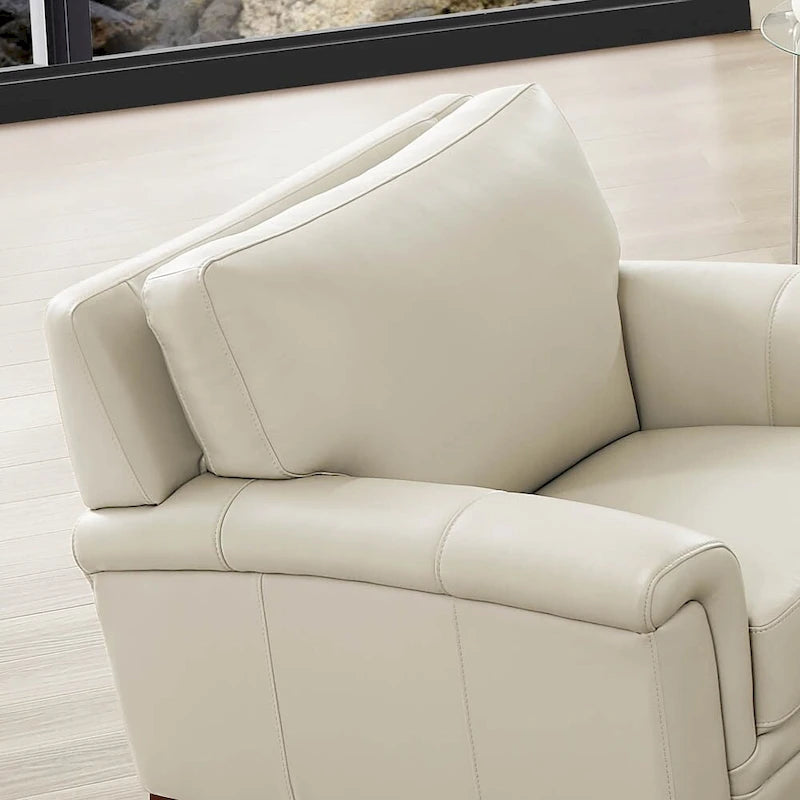 Fauteuil en cuir pleine fleur, une place – Gris argenté / Blanc vanille / Bleu lagon