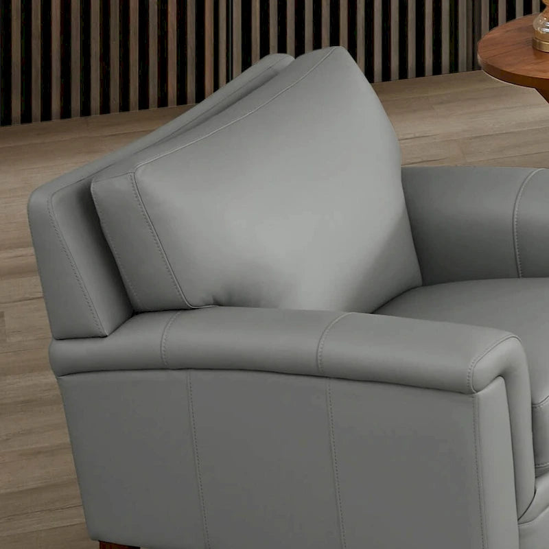 Fauteuil en cuir pleine fleur, une place – Gris argenté / Blanc vanille / Bleu lagon