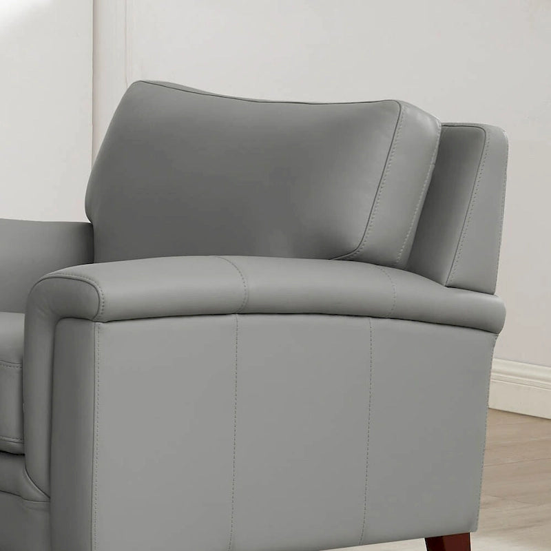 Fauteuil en cuir pleine fleur, une place – Gris argenté / Blanc vanille / Bleu lagon