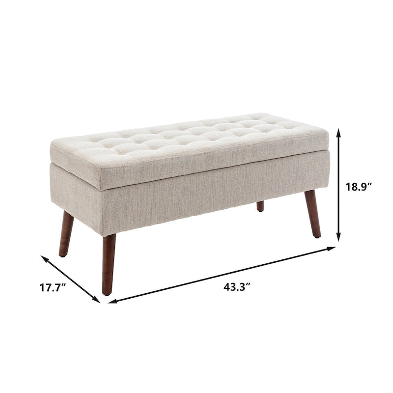 Banc de rangement capitonné en lin blanc cassé, 1 personne