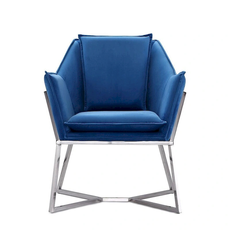 Fauteuil d'appoint en velours bleu/fauve, assise hexagonale, une place
