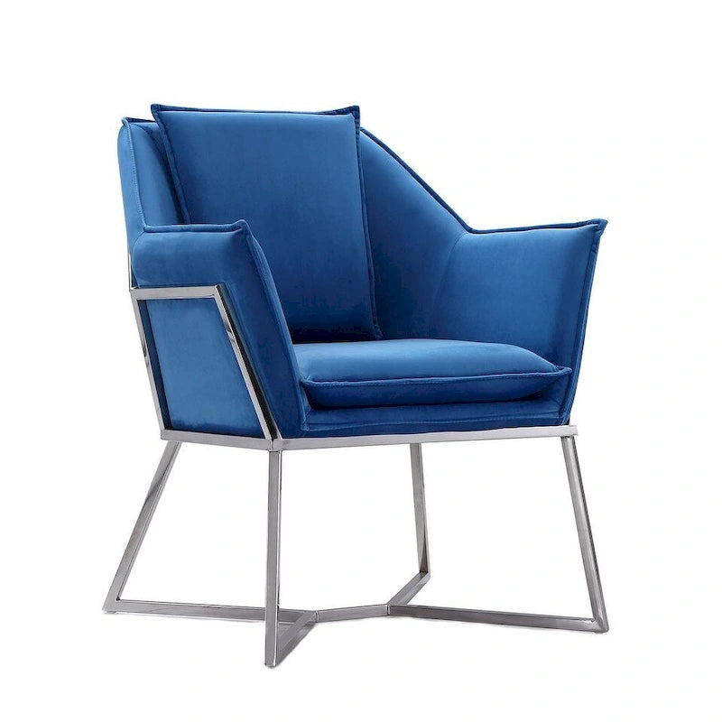 Fauteuil d'appoint en velours bleu/fauve, assise hexagonale, une place