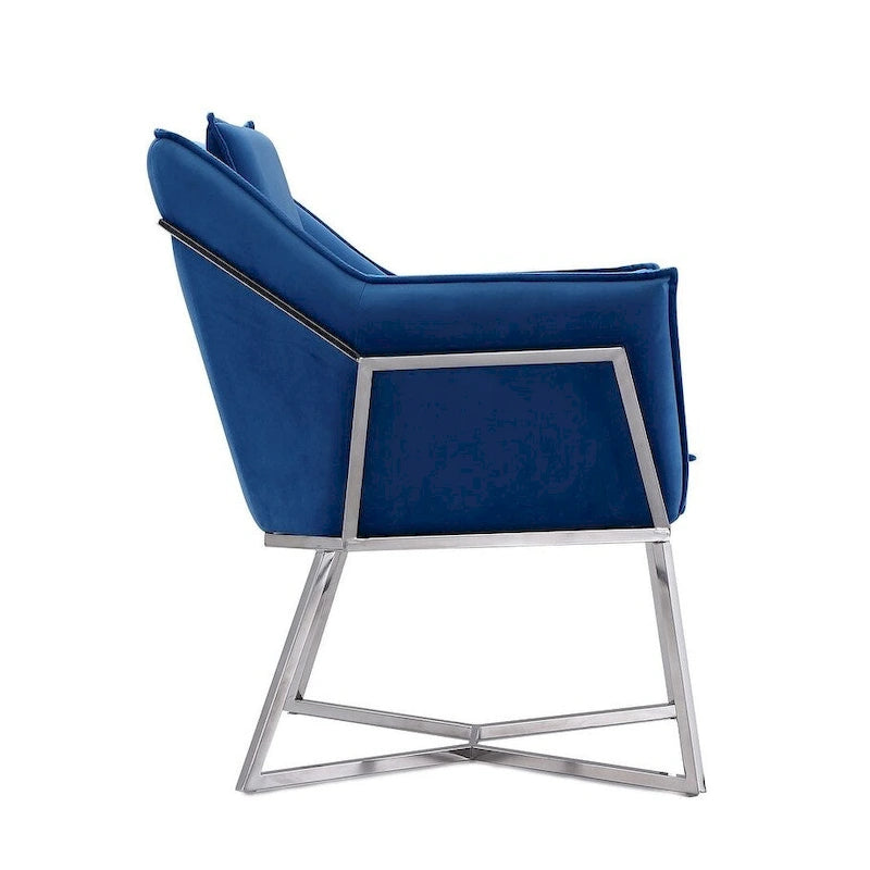 Fauteuil d'appoint en velours bleu/fauve, assise hexagonale, une place