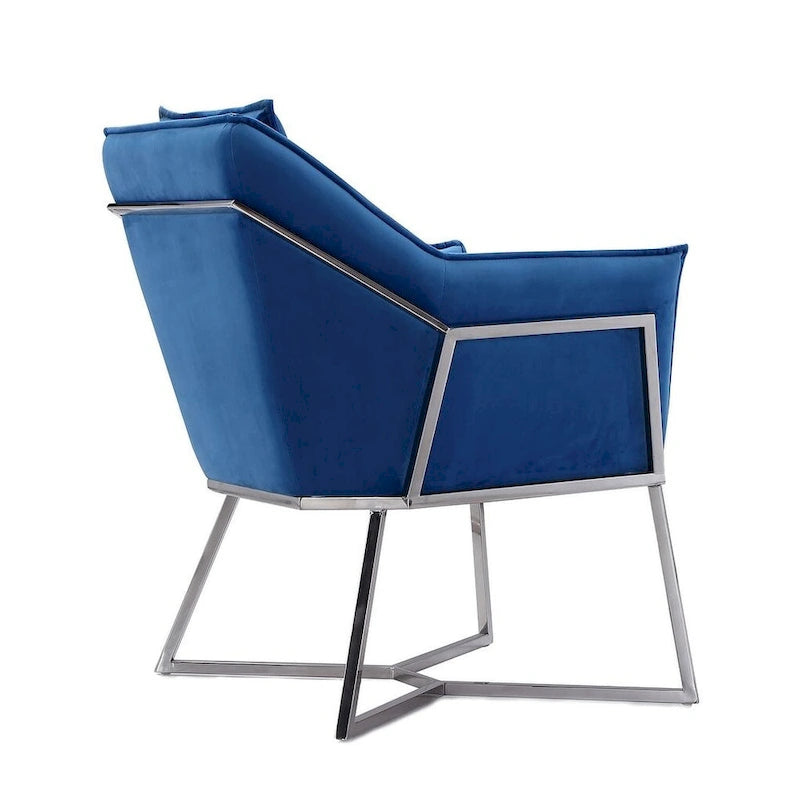 Fauteuil d'appoint en velours bleu/fauve, assise hexagonale, une place