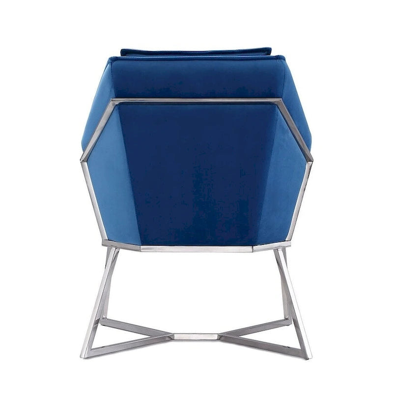 Fauteuil d'appoint en velours bleu/fauve, assise hexagonale, une place