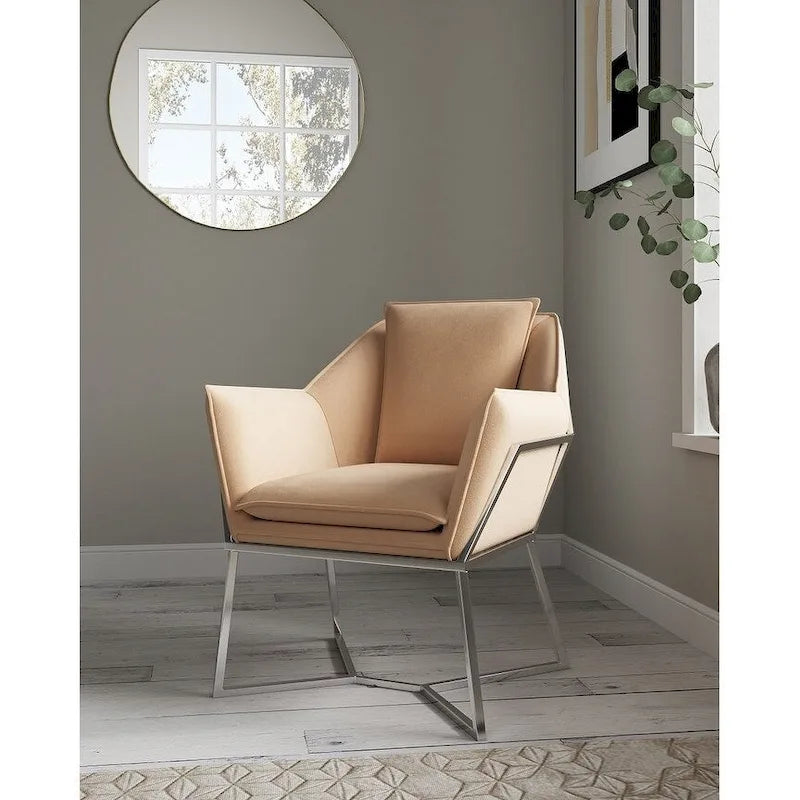 Fauteuil d'appoint en velours bleu/fauve, assise hexagonale, une place