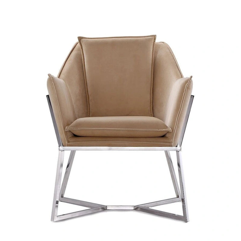 Fauteuil d'appoint en velours bleu/fauve, assise hexagonale, une place