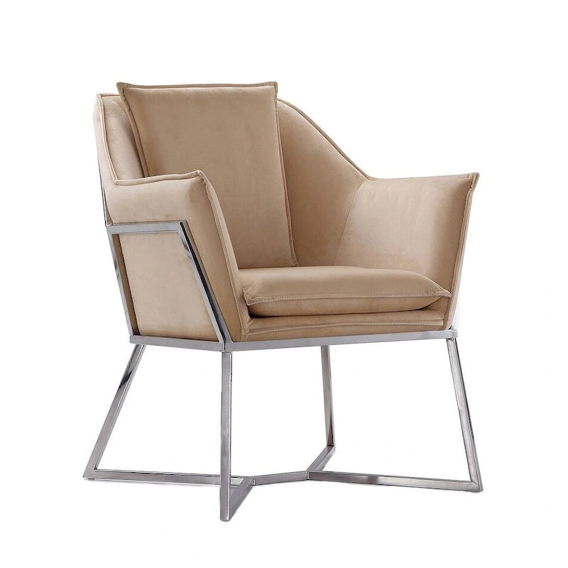 Fauteuil d'appoint en velours bleu/fauve, assise hexagonale, une place