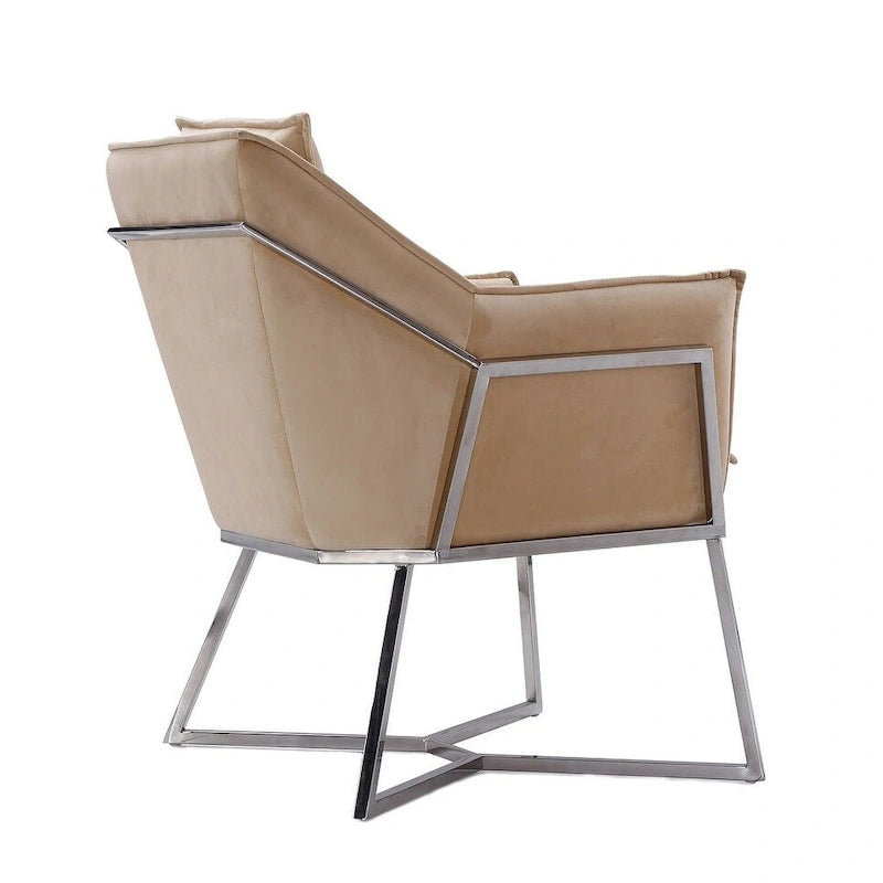 Fauteuil d'appoint en velours bleu/fauve, assise hexagonale, une place