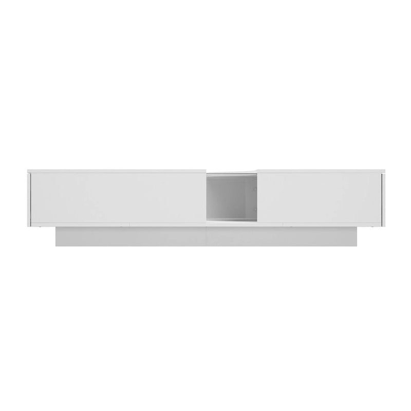 Table basse blanche moderne à 2 tiroirs avec éclairage LED – Plateau en verre, 2 places