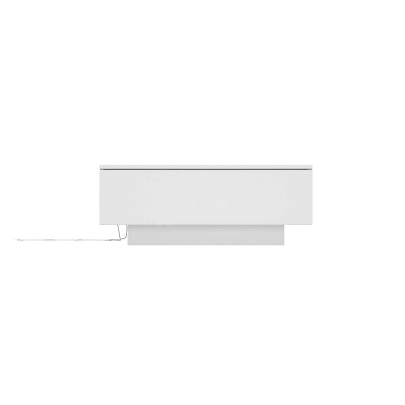 Table basse blanche moderne à 2 tiroirs avec éclairage LED – Plateau en verre, 2 places