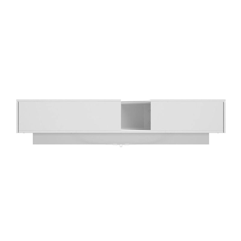 Table basse blanche moderne à 2 tiroirs avec éclairage LED – Plateau en verre, 2 places