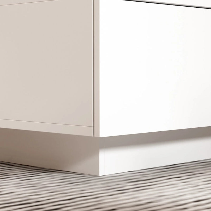 Table basse blanche moderne à 2 tiroirs avec éclairage LED – Plateau en verre, 2 places