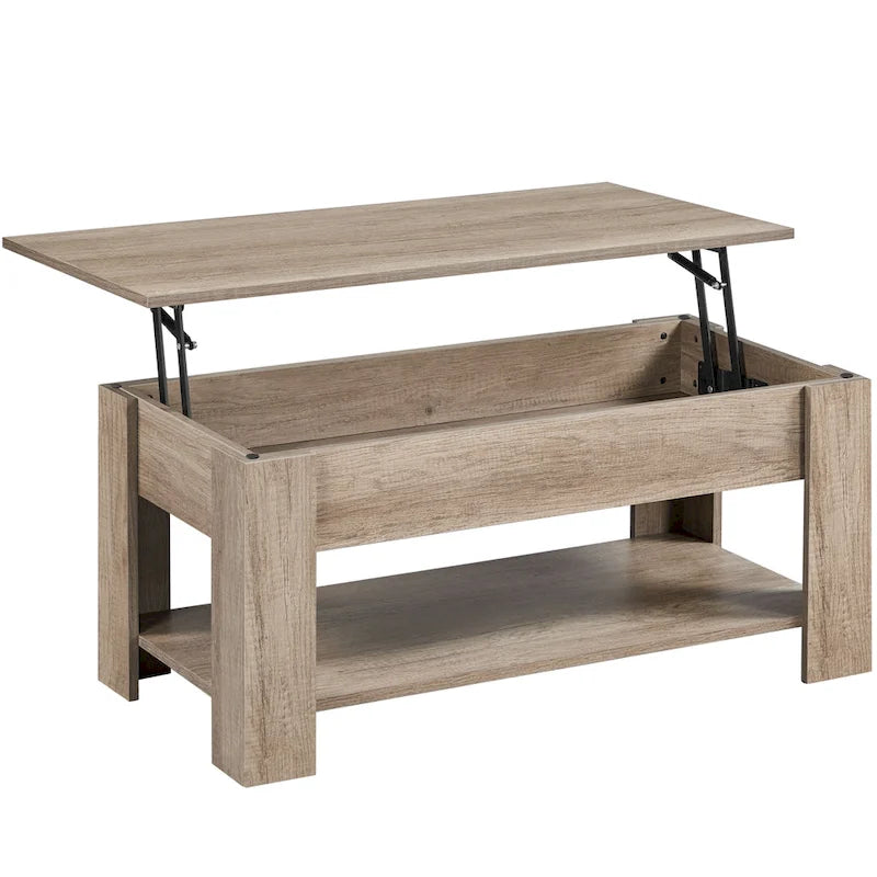 Table Basse Relevable avec Étagère de Rangement | Expresso / Marron / Blanc / Noir / Gris | Style Rustique | Pour 1-2