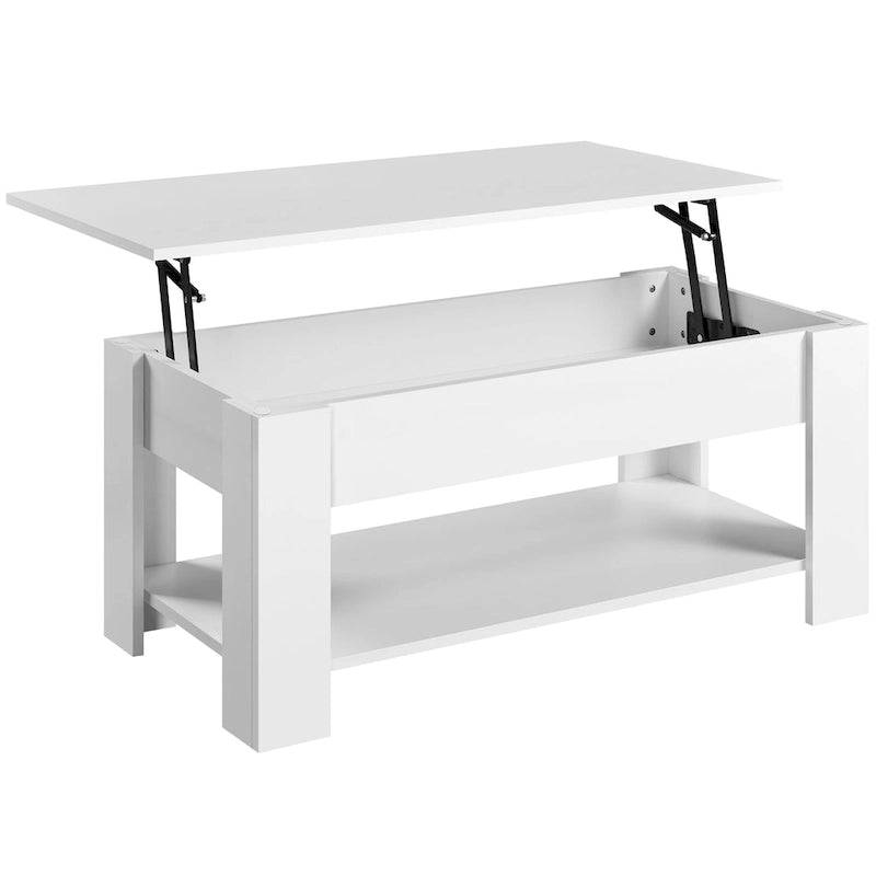 Table Basse Relevable avec Étagère de Rangement | Expresso / Marron / Blanc / Noir / Gris | Style Rustique | Pour 1-2