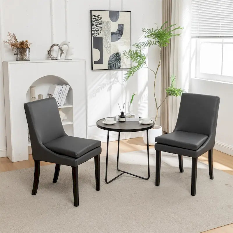 Chaise de salle à manger en lin gris clair / cuir PU gris foncé, lot de 2