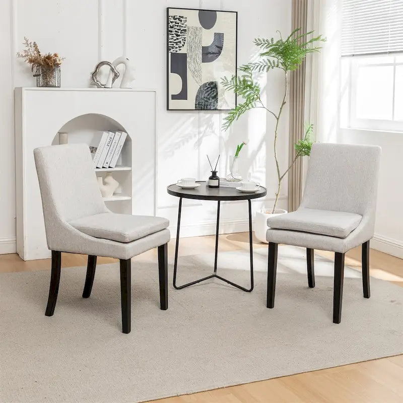 Chaise de salle à manger en lin gris clair / cuir PU gris foncé, lot de 2