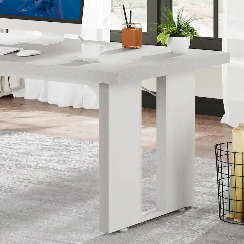 Grand bureau de ferme blanc/marron/gris, pour 6 à 8 personnes, 180 cm de large