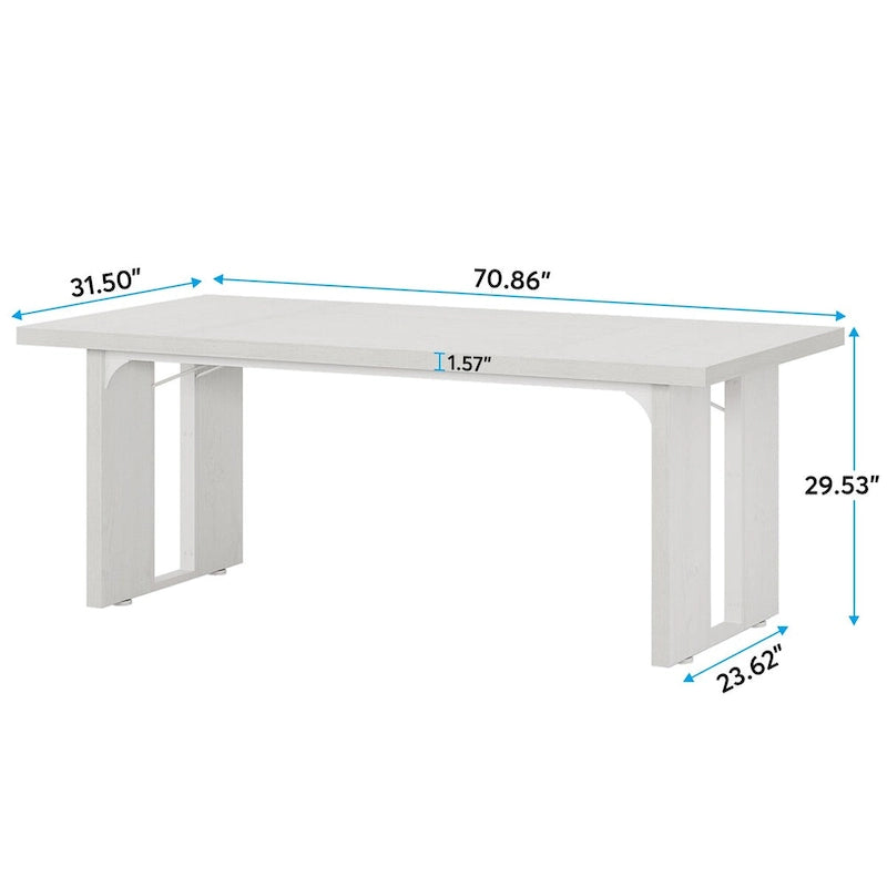 Grand bureau de ferme blanc/marron/gris, pour 6 à 8 personnes, 180 cm de large