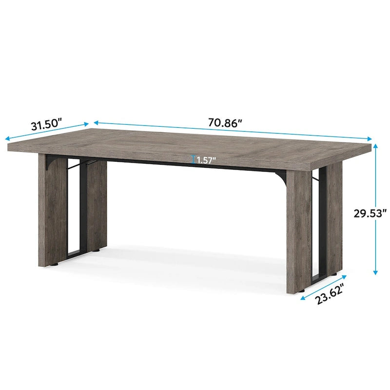 Grand bureau de ferme blanc/marron/gris, pour 6 à 8 personnes, 180 cm de large