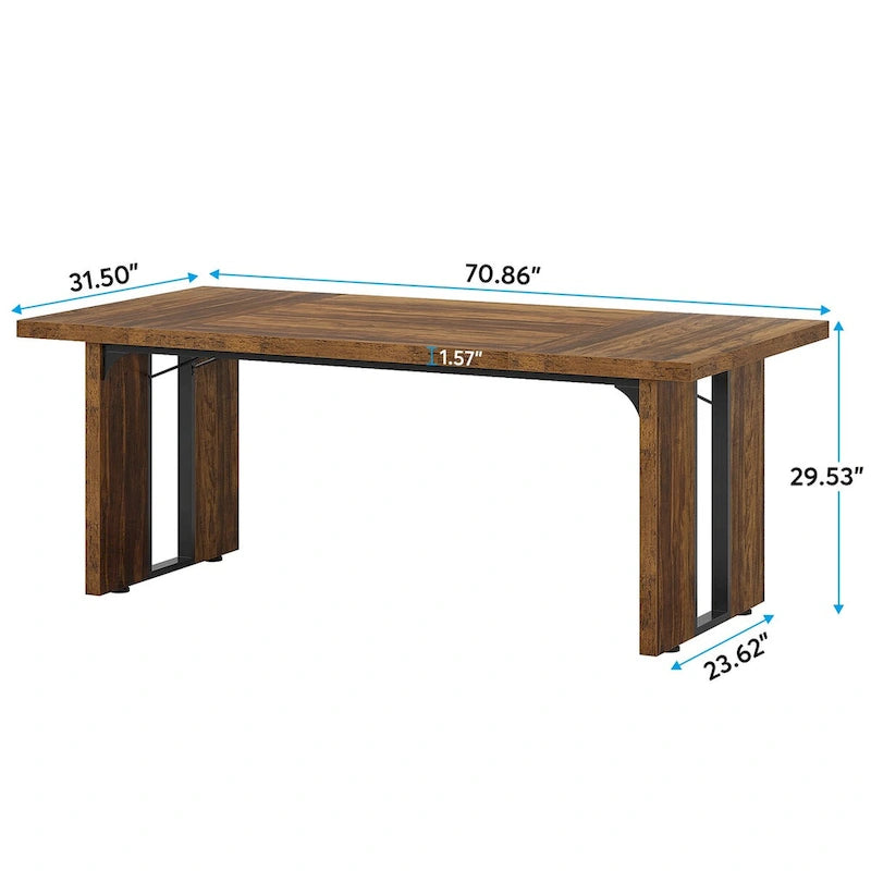 Grand bureau de ferme blanc/marron/gris, pour 6 à 8 personnes, 180 cm de large