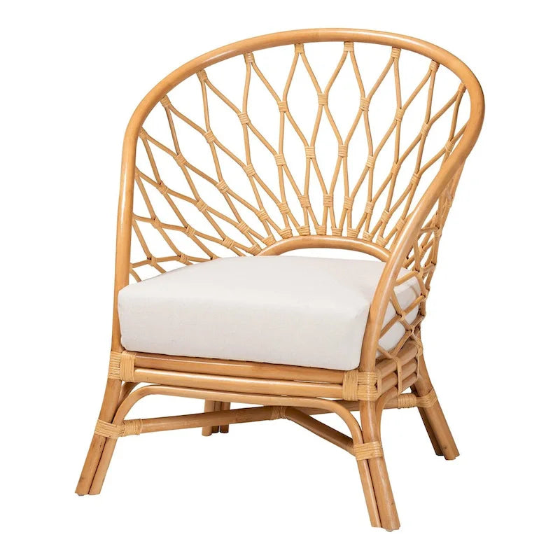 Fauteuil d'appoint bohème en rotin marron, une place