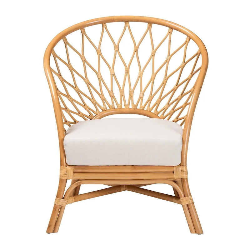 Fauteuil d'appoint bohème en rotin marron, une place