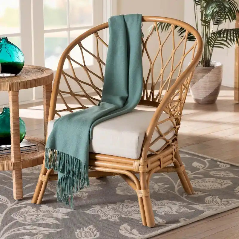 Fauteuil d'appoint bohème en rotin marron, une place