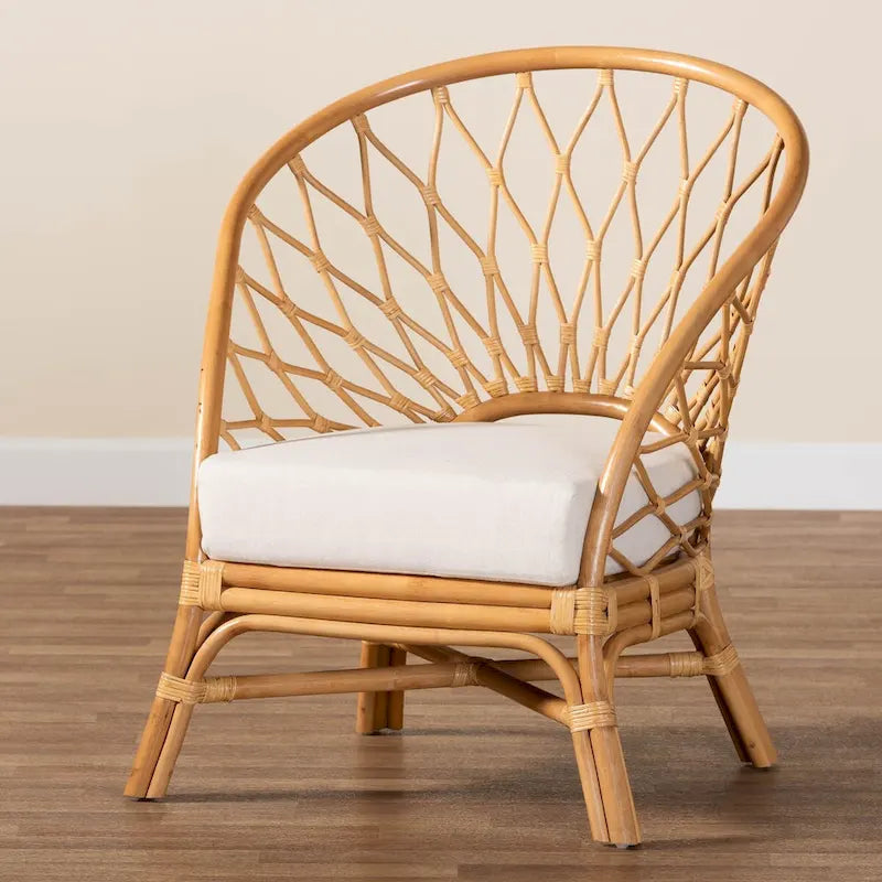 Fauteuil d'appoint bohème en rotin marron, une place