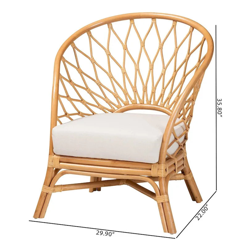 Fauteuil d'appoint bohème en rotin marron, une place