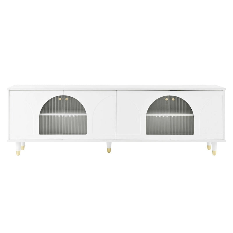Arch Fluted Glass TV Stand with Gold Handles, Black/White, Fits TVs up to 78"