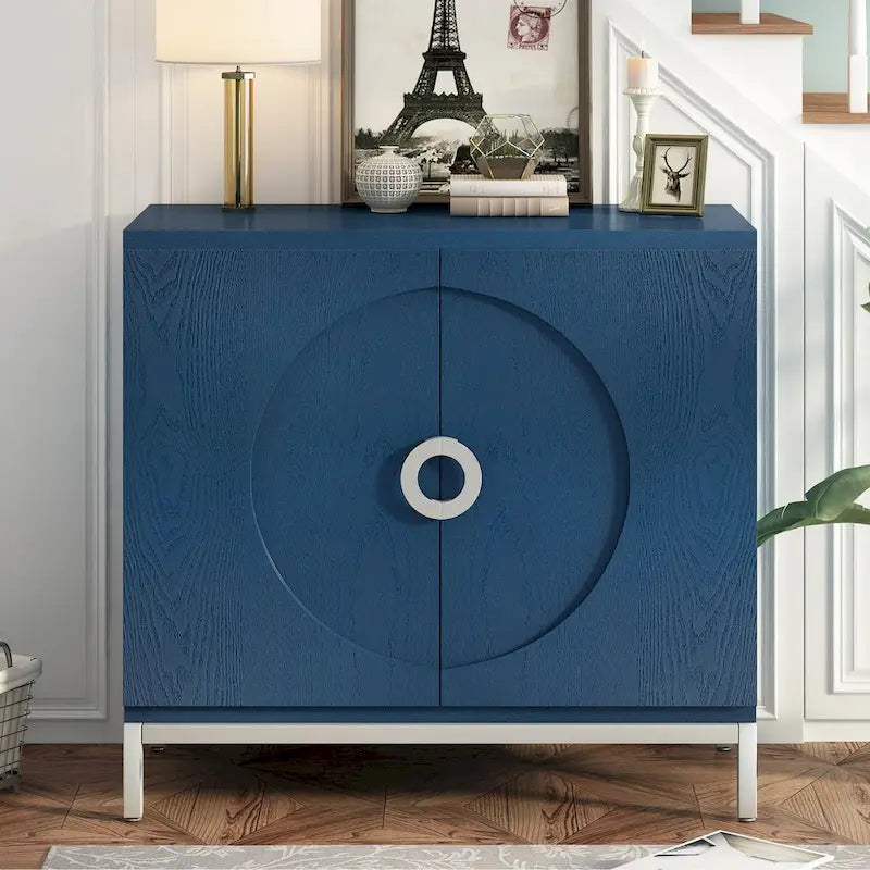 Storage Cabinet Accent Cabinet with Solid Wood Veneer and Metal Leg Frame for Living Room, Entryway