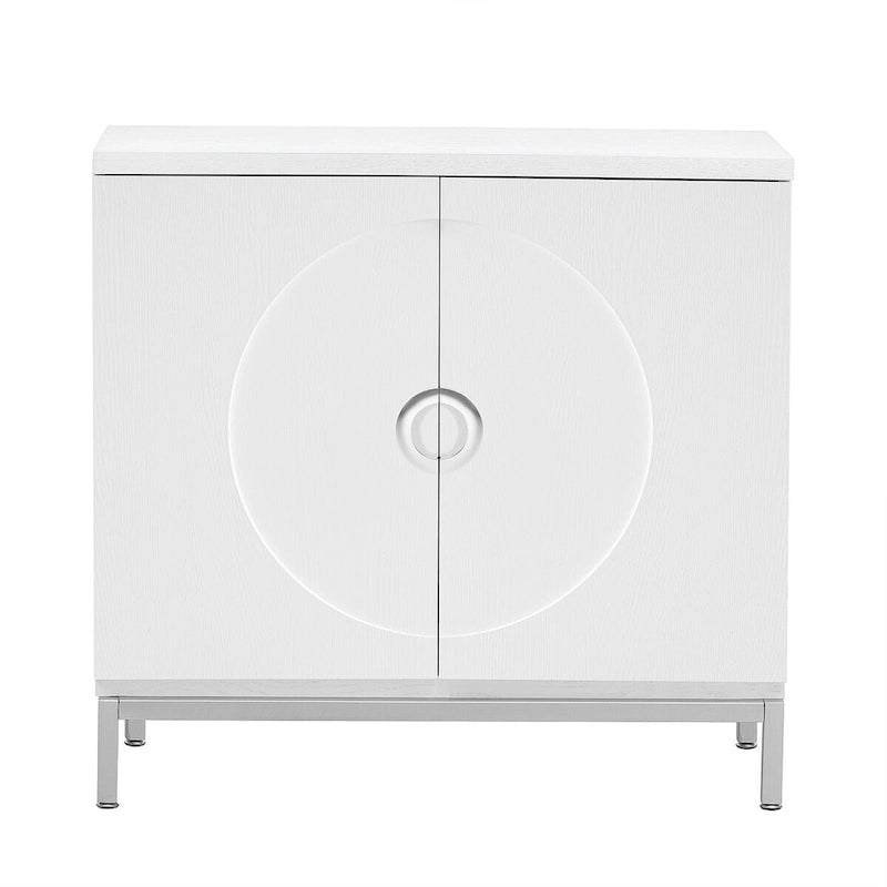 Buffet avec surface en placage bois et pieds en métal – Bleu / Noir / Blanc, une porte, 1 unité