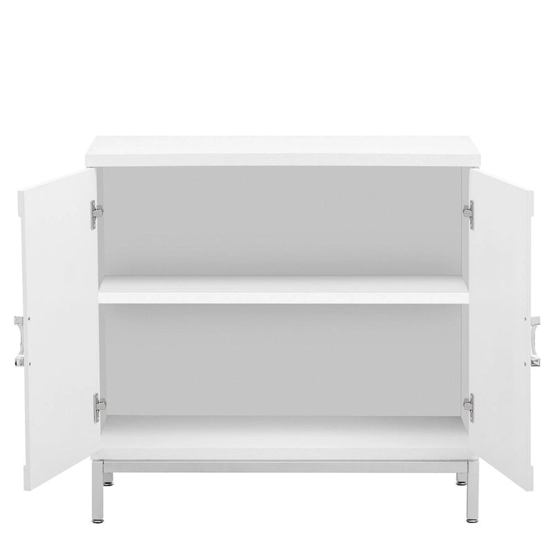 Buffet avec surface en placage bois et pieds en métal – Bleu / Noir / Blanc, une porte, 1 unité