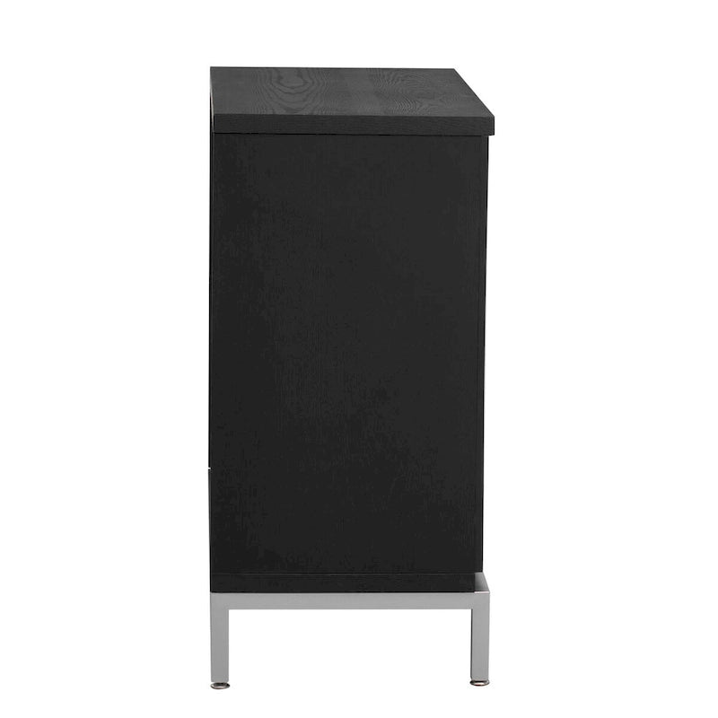 Buffet avec surface en placage bois et pieds en métal – Bleu / Noir / Blanc, une porte, 1 unité