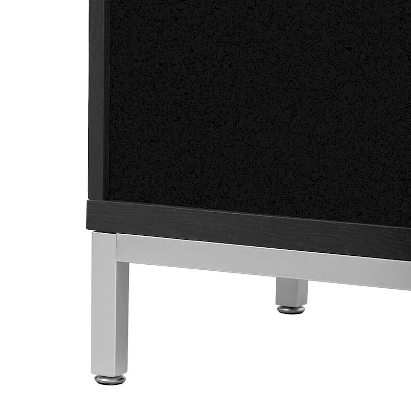 Buffet avec surface en placage bois et pieds en métal – Bleu / Noir / Blanc, une porte, 1 unité