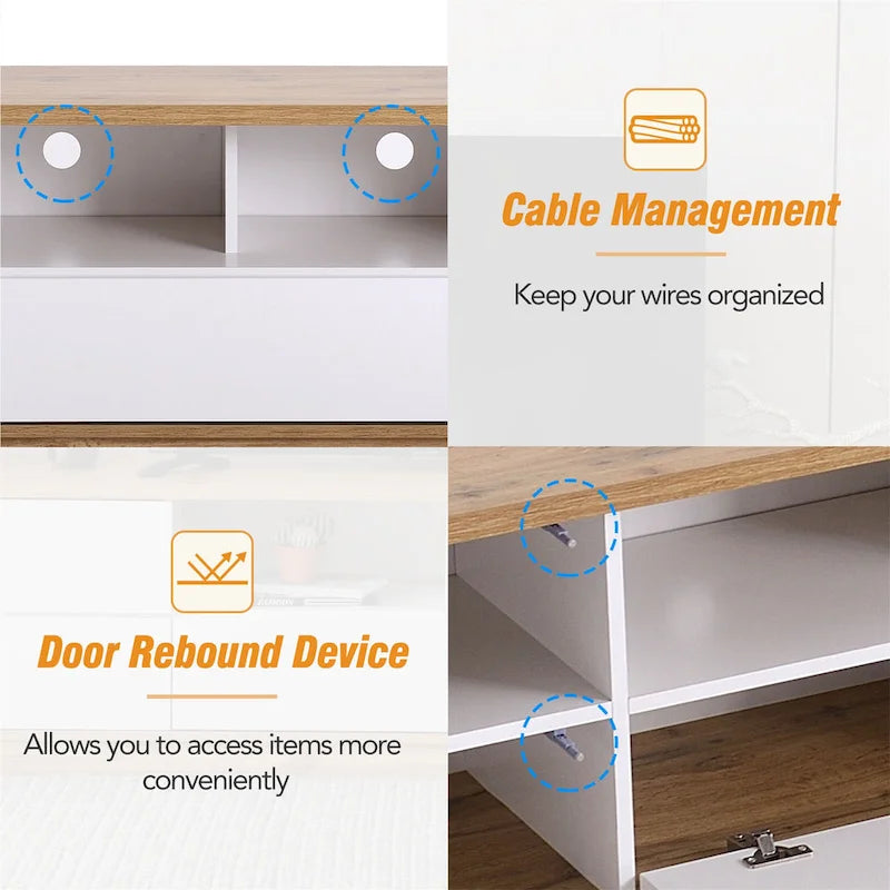 Meuble TV moderne blanc et naturel pour téléviseurs jusqu'à 80 pouces