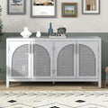Buffet de ferme gris/blanc/noir avec portes en rotin, 2 armoires