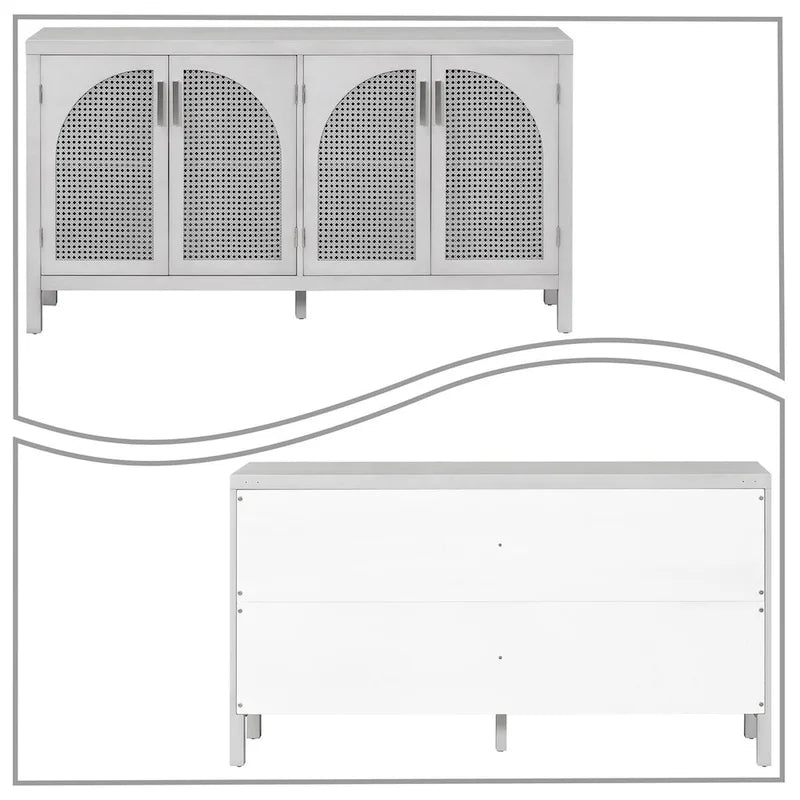 Buffet de ferme gris/blanc/noir avec portes en rotin, 2 armoires