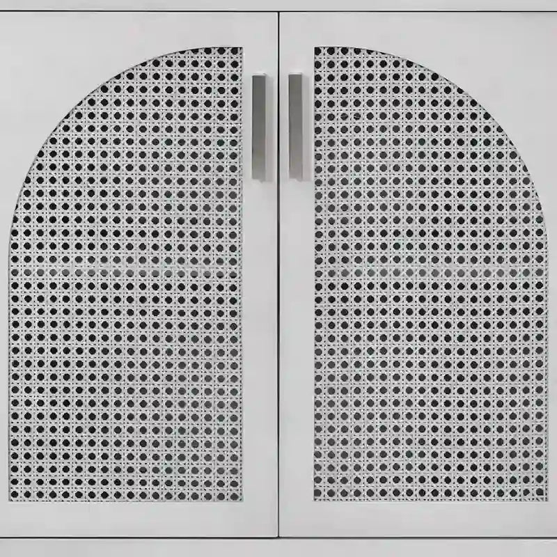Buffet de ferme gris/blanc/noir avec portes en rotin, 2 armoires