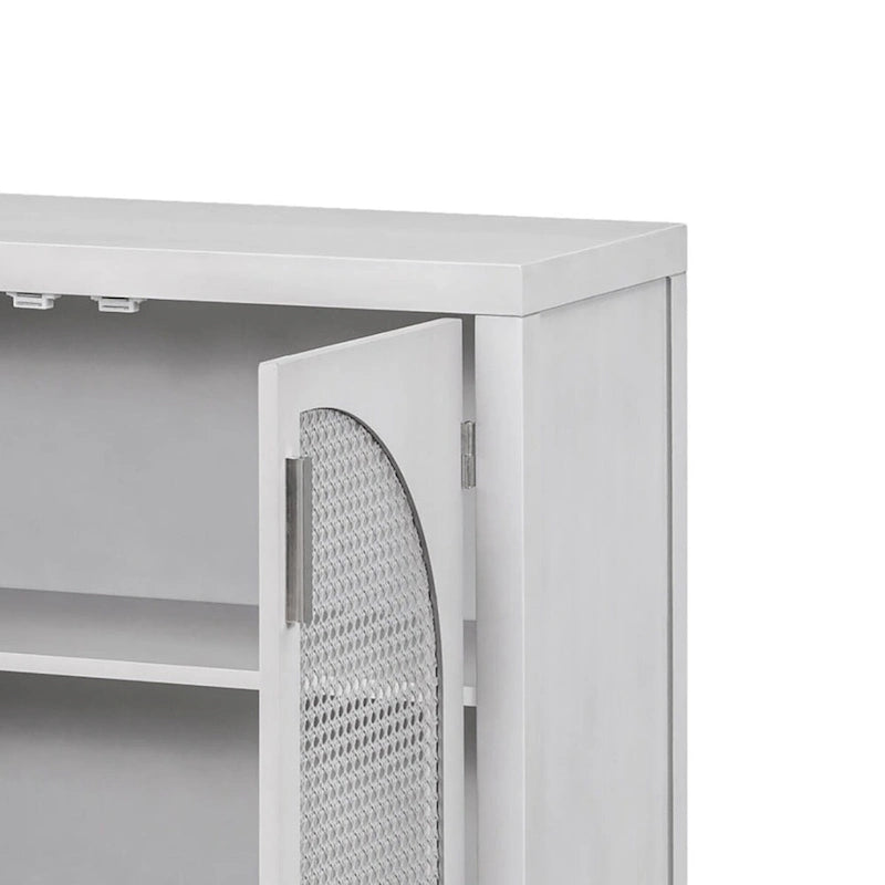 Buffet de ferme gris/blanc/noir avec portes en rotin, 2 armoires