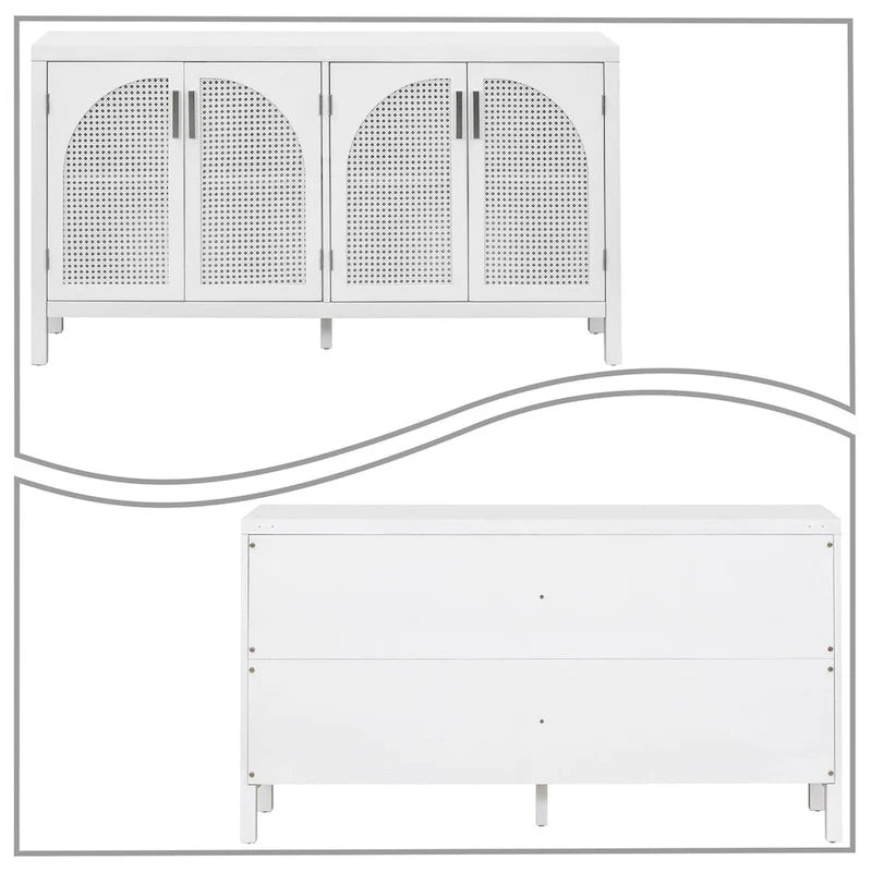 Buffet de ferme gris/blanc/noir avec portes en rotin, 2 armoires