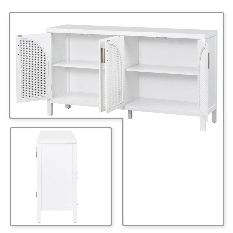 Buffet de ferme gris/blanc/noir avec portes en rotin, 2 armoires