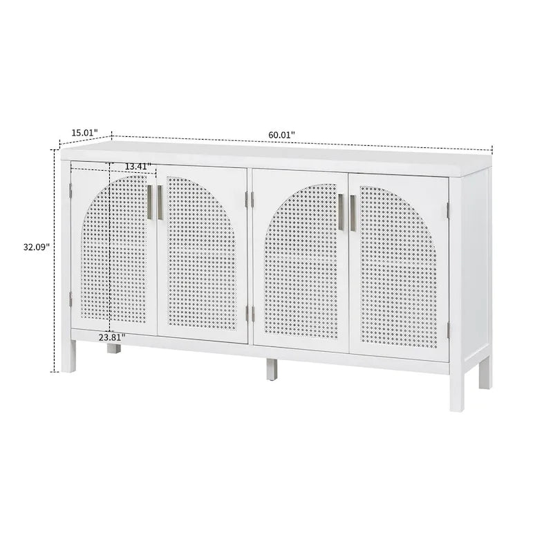 Buffet de ferme gris/blanc/noir avec portes en rotin, 2 armoires