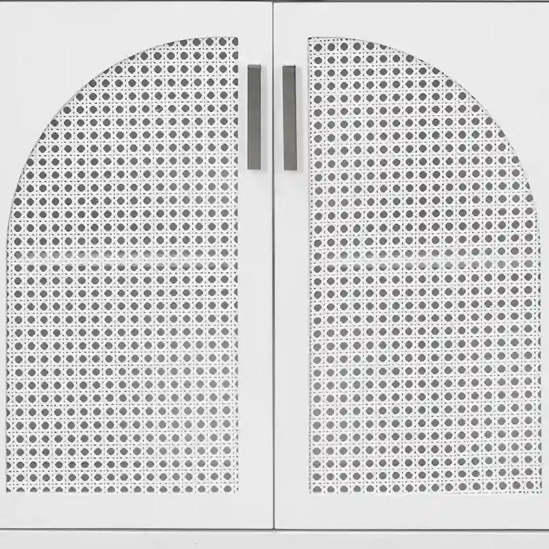 Buffet de ferme gris/blanc/noir avec portes en rotin, 2 armoires