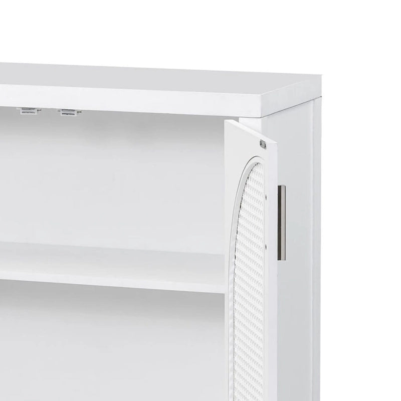 Buffet de ferme gris/blanc/noir avec portes en rotin, 2 armoires