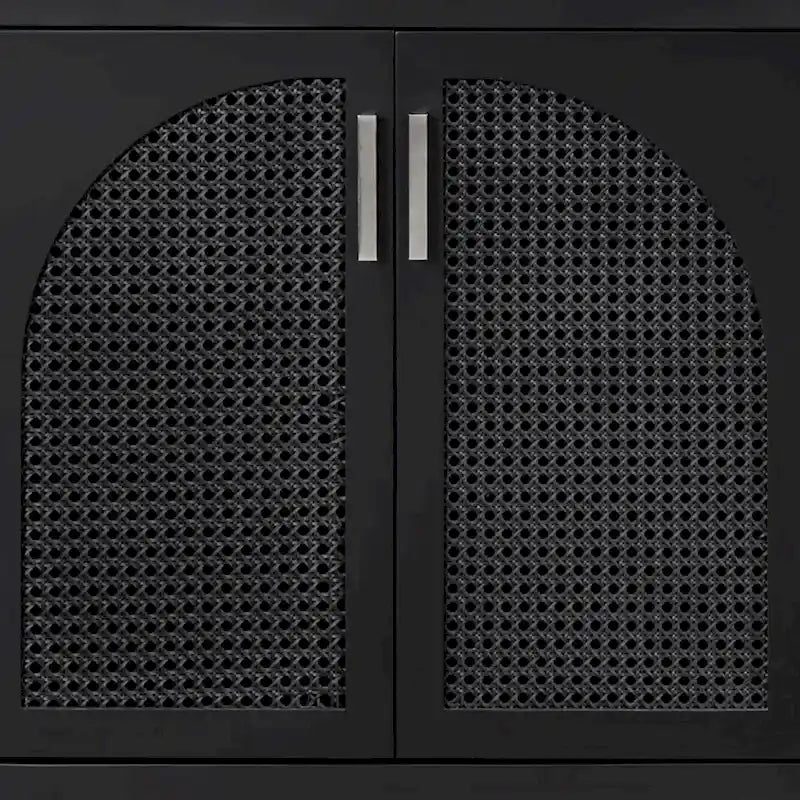 Buffet de ferme gris/blanc/noir avec portes en rotin, 2 armoires