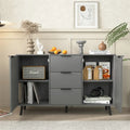 Buffet bas gris / bois naturel, 3 tiroirs et 2 portes, 1 à 2 personnes